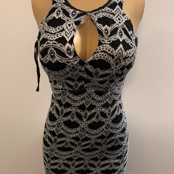 Women junior silver black high- low lace bodycon mermaid sleeveless dress size S - Picture 11 of 12